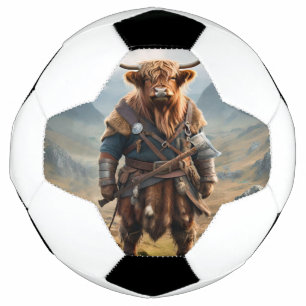 Fierce Highland Warrior: The Courageous Cow Viking Soccer Ball