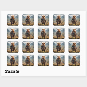 Fierce Highland Warrior: The Courageous Cow Viking Square Sticker