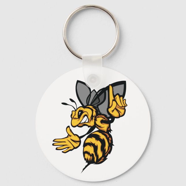 Fierce Hornet Mascot Angry Yellow Keychain (Front)
