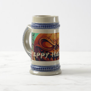 Fierce Jack-o-Lantern Bat Halloween Art Beer Stein