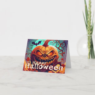 Fierce Jack-o-Lantern Bat Halloween Art Card