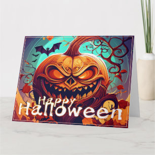 Fierce Jack-o-Lantern Bat Halloween Art Card