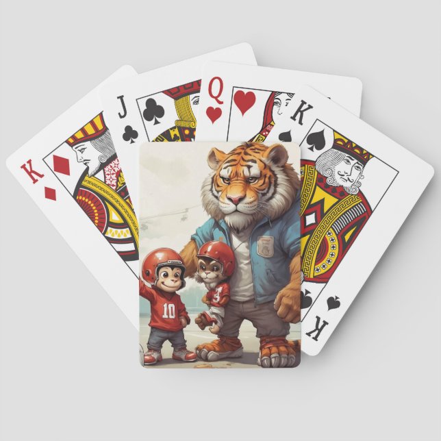 Fierce Jungle Football Monkey Tiger Rivalry Playing Cards (Back)