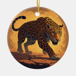 Fierce Leopard Prowling at Sunset Ceramic Ornament