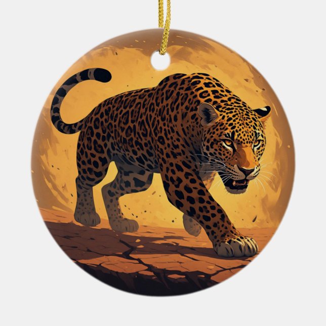 Fierce Leopard Prowling at Sunset Ceramic Ornament (Front)