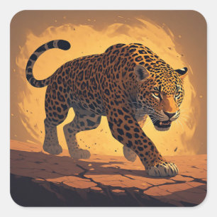Fierce Leopard Prowling at Sunset Square Sticker