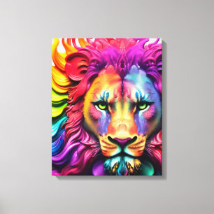 Fierce Lion "Defender" Colourful Abstract Christia Canvas Print