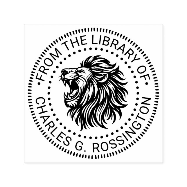 Fierce Lion Head Baring Teeth Library Book Name Self-inking Stamp (Design)