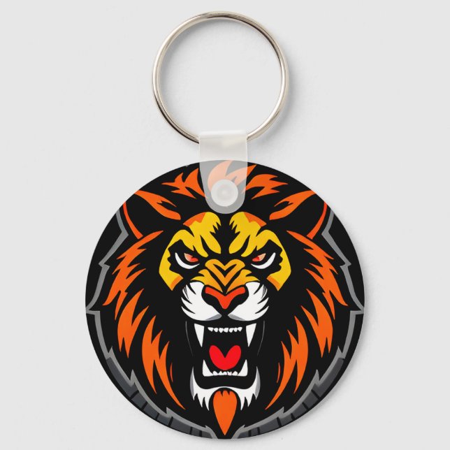 Fierce Lion Head Graphic Vibrant Keychain (Front)
