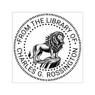 Fierce Lion on Cliff Ledge Library Book Name Self-inking Stamp