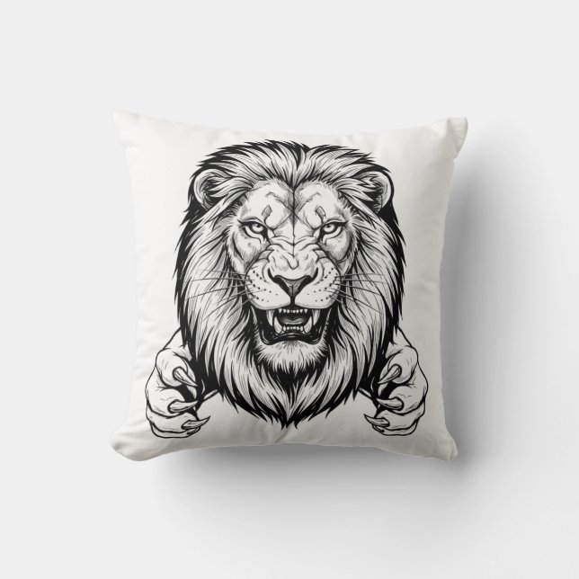 Fierce Lion with Claws Throw Pillow (Front)
