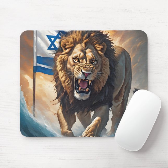 Fierce Lion With Israeli Flag Mouse Pad (With Mouse)