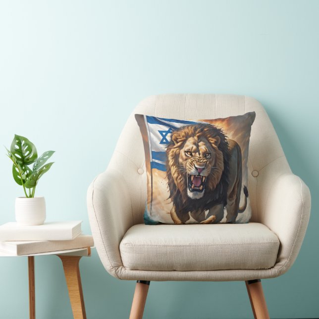 Fierce Lion With Israeli Flag Throw Pillow (Chair)
