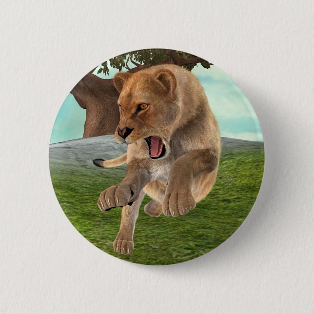Fierce Lioness Jungle Adventure Art 2 Inch Round Button (Front)