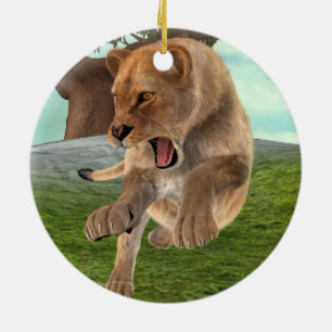 Fierce Lioness Jungle Adventure Art Ceramic Ornament