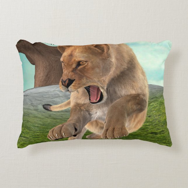 Fierce Lioness Jungle Adventure Art Decorative Pillow (Front)