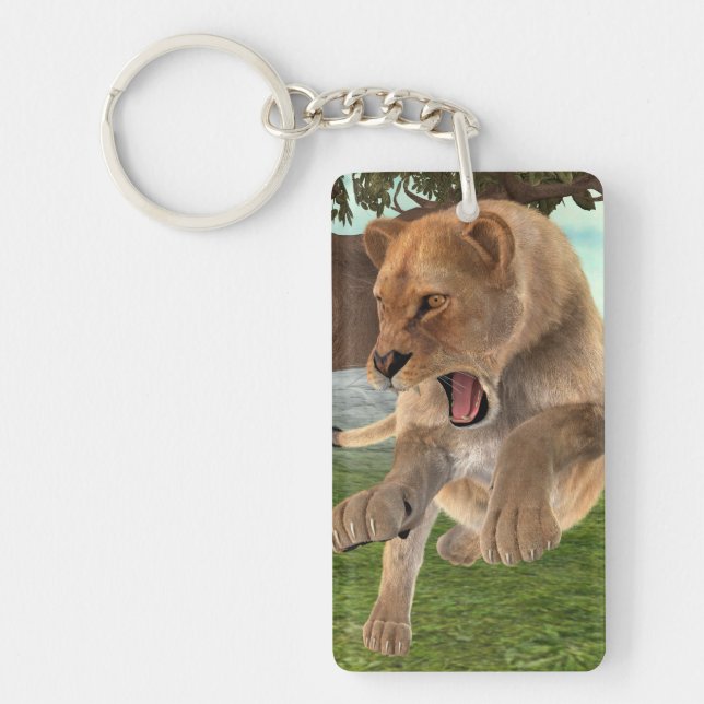 Fierce Lioness Jungle Adventure Art Keychain (Front)