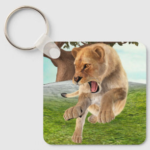Fierce Lioness Jungle Adventure Art Keychain