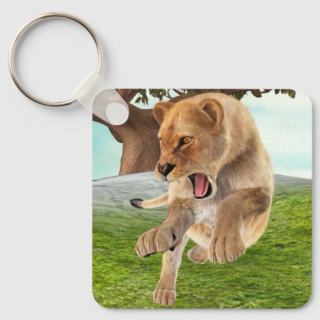 Fierce Lioness Jungle Adventure Art Keychain (Front)