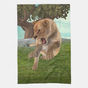 Fierce Lioness Jungle Adventure Art Kitchen Towel