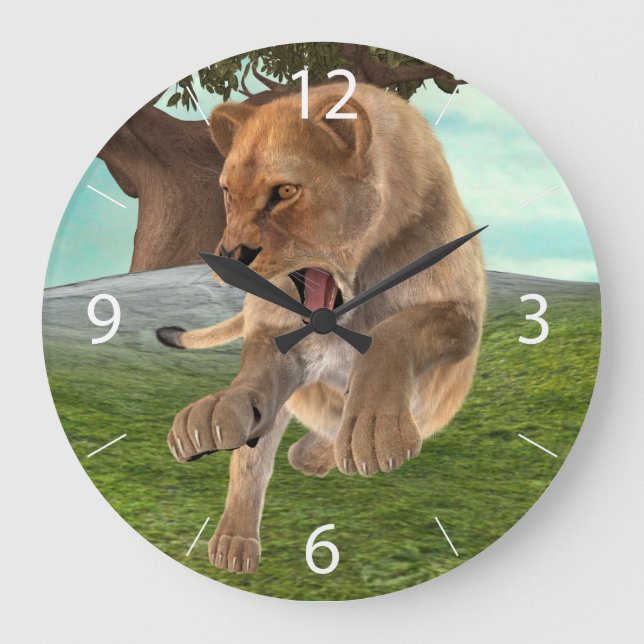 Fierce Lioness Jungle Adventure Art Large Clock (Front)