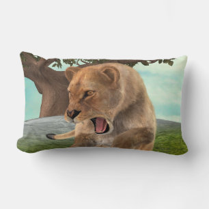 Fierce Lioness Jungle Adventure Art Lumbar Pillow