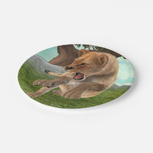 Fierce Lioness Jungle Adventure Art Paper Plate