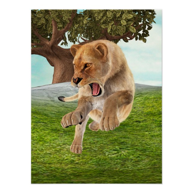Fierce Lioness Jungle Adventure Art Poster (Front)