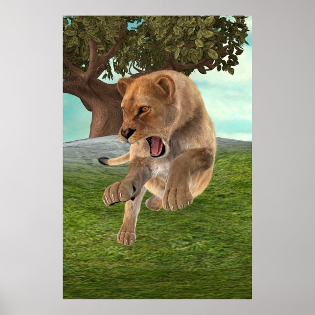 Fierce Lioness Jungle Adventure Art Poster (Front)