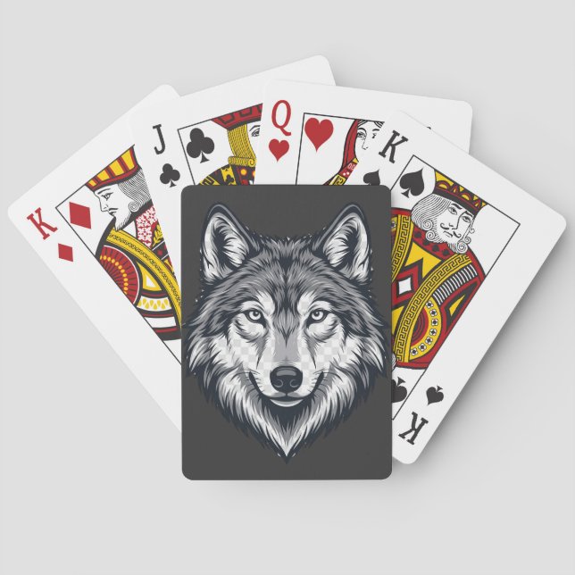 Fierce Lone Wolf Head Graphic Classic Playing Card (Back)