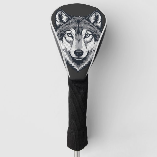 Fierce Lone Wolf Head Graphic Golf Head Cover (Front)