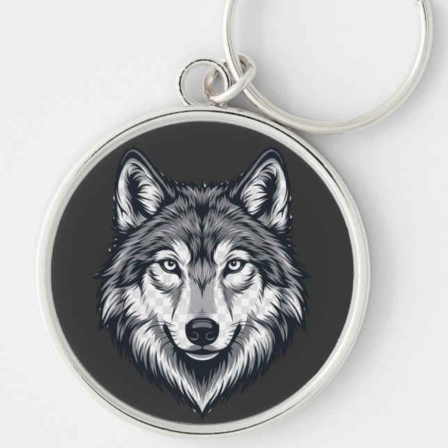 Fierce Lone Wolf Head Graphic Keychain (Front)