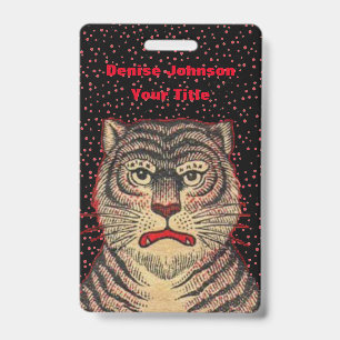 Fierce Looking Face of Tiger on Black Red dots Badge