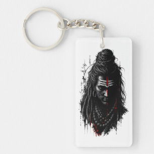 Fierce Lord Shiva Mahakal Grunge Dark Splash Art Keychain