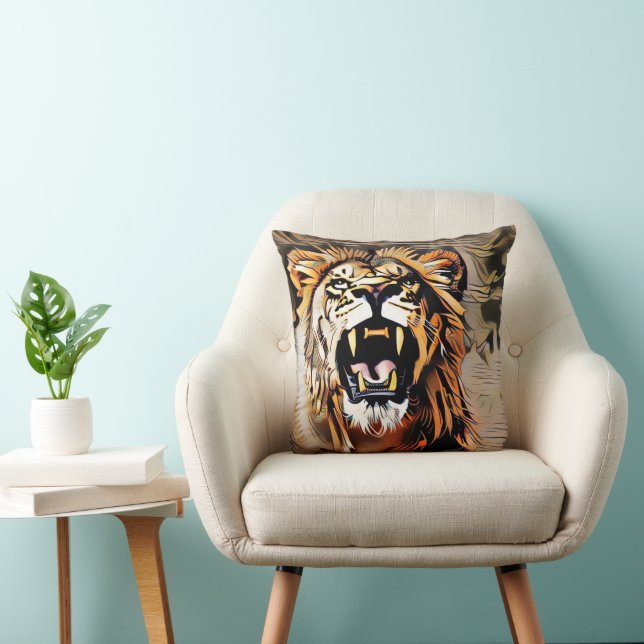 Fierce Majestic Lion - King Of The Beasts Throw Pillow (Chair)