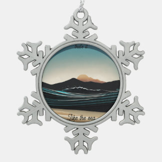 Fierce Minimalist Monta beach Ocean Wave Logo - Snowflake Pewter Christmas Ornament