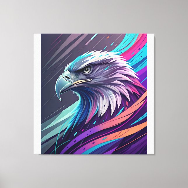 Fierce Neon Eagle — Stylized Head with Geometric  Canvas Print (Front)
