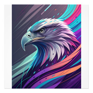 Fierce Neon Eagle — Stylized Head with Geometric Photo Print