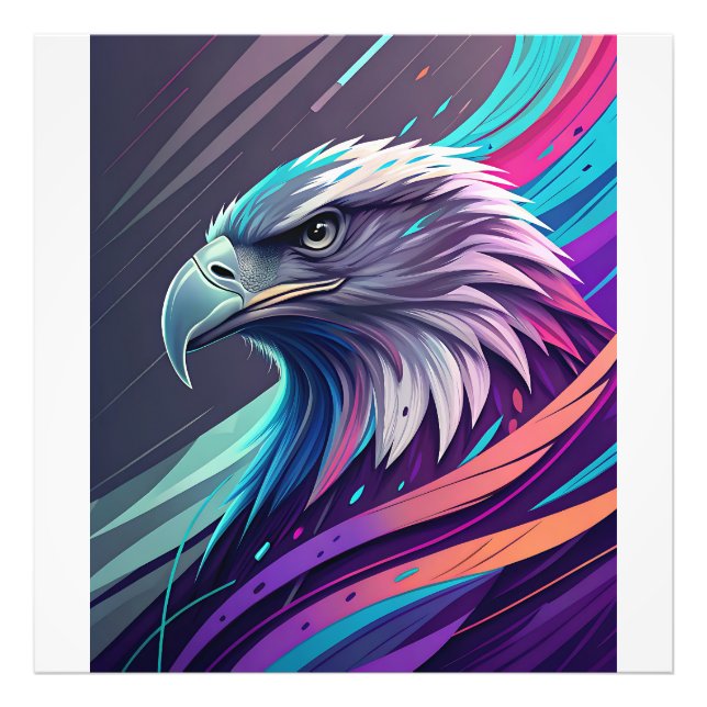 Fierce Neon Eagle — Stylized Head with Geometric  Photo Print (Front)