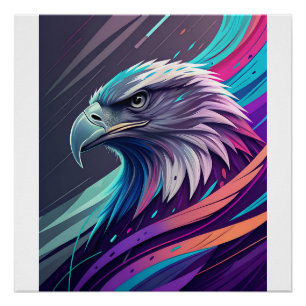 Fierce Neon Eagle — Stylized Head with Geometric Poster