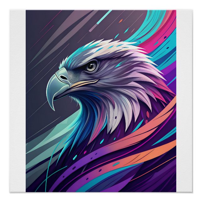 Fierce Neon Eagle — Stylized Head with Geometric  Poster (Front)