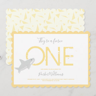 Fierce One Yellow Shark Animal First Birthday Invitation