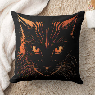 Fierce Orange-Eyed Cat Illustration Throw Pillow