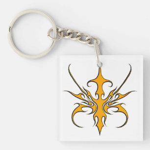 Fierce Orange Tribal Line Art Illustration Keychain