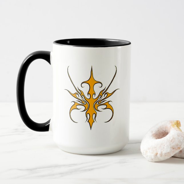 Fierce Orange Tribal Line Art Illustration Mug (With Donut)