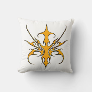 Fierce Orange Tribal Line Art Illustration Throw Pillow