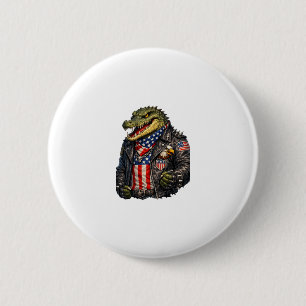 Fierce Patriotic Alligator Biker Leather Jacket St 2 Inch Round Button