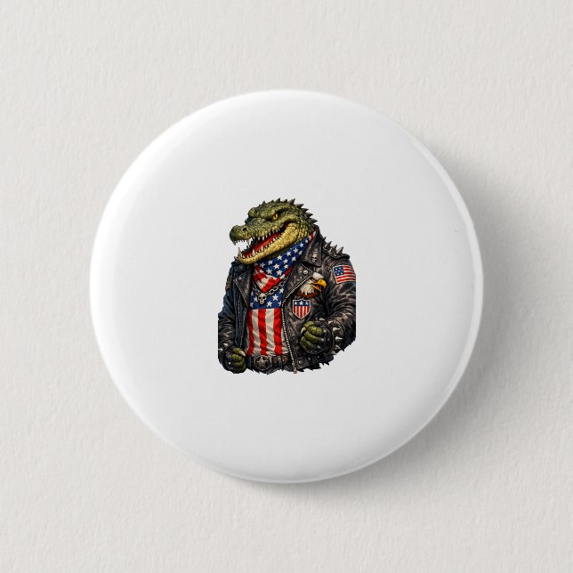 Fierce Patriotic Alligator Biker Leather Jacket St 2 Inch Round Button (Front)