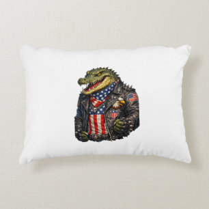 Fierce Patriotic Alligator Biker Leather Jacket St Accent Pillow