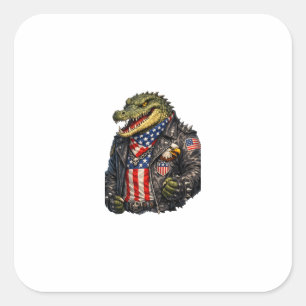 Fierce Patriotic Alligator Biker Leather Jacket St Square Sticker